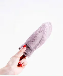 Foldable lavender lace bra showing high elasticity and soft portable fabric material