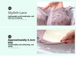 Close-up of 0.3cm ultra-thin lace fabric and non-wired breathable cup detail for women