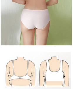 Dettaglio dell'intimo senza cuciture rosa chiaro che mostra l'effetto modellante sul retro