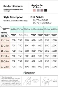 Size chart for women's large cup bra showing underbust measurement and cup conversion