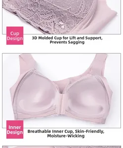 Dettaglio delle coppe 3D e della fodera traspirante di questo reggiseno in pizzo