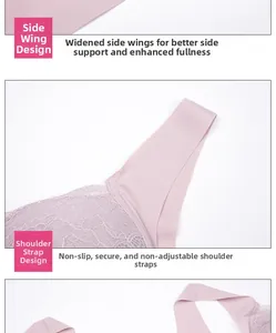 Dettaglio pizzo e spalline larghe antiscivolo su reggiseno senza cuciture color lavanda