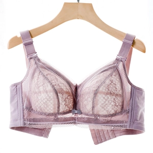 Deep purple lace bra with full coverage, wide straps, and bow detail for maximum support