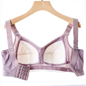 Lace lavender wireless full coverage bra with wide straps and breathable mesh
