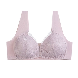 Reggiseno in pizzo con chiusura frontale da donna in viola chiaro con spalline larghe e ricami