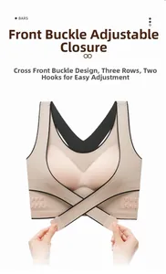 Front buckle seamless sports bra with adjustable cross straps and three-row hooks