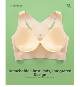 Detail view of skin-tone sports bra with detachable chest pads and integrated design