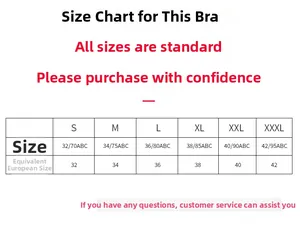 Tabella taglie reggiseno in pizzo senza schienale con taglie EU da 32 a 42 e S a XXXL