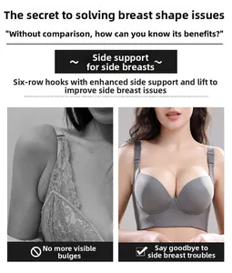Detailed comparison of gray push-up bra featuring high side panels and six-row closure