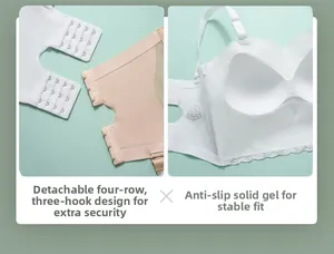 Detail of four-row back closure and anti-slip silicone gel lining on strapless bra