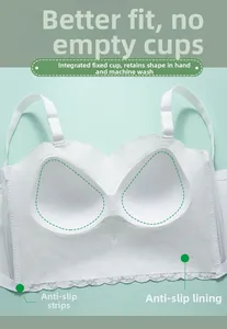 Detailed view of white lace strapless bra with non-slip silicone strips and fixed cups