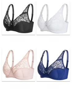 Lace detail of large cup bras in black, white, nude, and blue color options