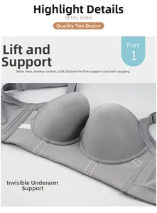 Detail view of supportive wide underband and soft bone structure for push-up bra effect