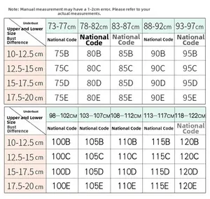Detailed size chart for plus size wire-free bras with band and cup measurement guides