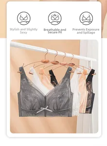 Detail showing breathable lace bra cups with delicate floral patterns and bow decoration