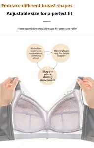 Detail view of breathable honeycomb cup structure and lace trim on purple bra