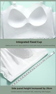 Detail of white lace strapless bra featuring fixed cups and 20cm high side support panels