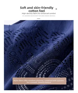 Close-up of high-elasticity dark blue lace fabric made of nylon and spandex blend
