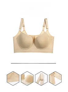Detail view of skin color bra featuring 3D molded cups and secure 8-row hook-and-eye back closure