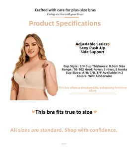 Detail view of skin-tone 3/4 cup underwired bra with a stable 8-row hook and eye closure