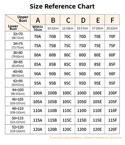 Detailed size guide for seamless push-up bra covering cups A-F and band sizes 32-52