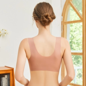 Nude seamless plus size lace bra with U-shaped back and wide shoulder straps