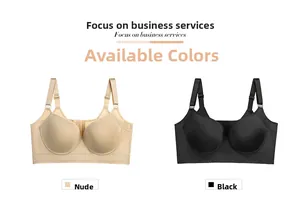 Close-up detail of beige and black smooth wireless bras with wide side wings and straps