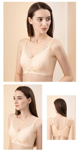 Detail view of lace full cup bra with adjustable straps and breathable mesh panel