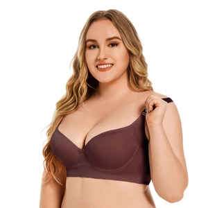 Seamless plus size bra in deep plum with wide straps and high side wings for support