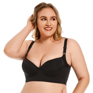 Plus size black push-up bra with smoothing cups and supportive wide shoulder straps