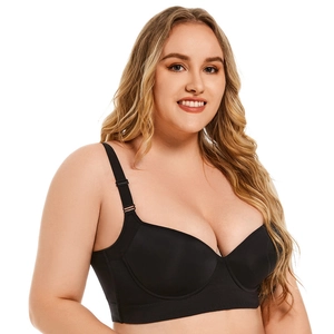 Seamless large size push-up bra in black with wide straps and high side support