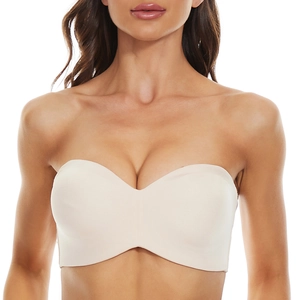 Seamless nude strapless push-up bra for women featuring supportive underwire and smooth cups