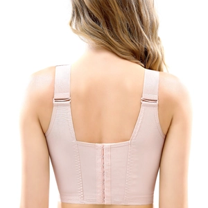 Pink plus size deep V bra featuring wide adjustable straps and back multi-row hook closure