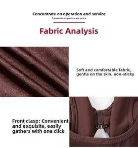 Detail of dark brown ribbed lace bra with convenient front closure and push-up effect
