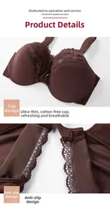 Detail of lace bra featuring thin unlined cups and transparent anti-slip silicone strips