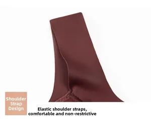 Detailed macro view of high-elastic seamless burgundy red bra shoulder strap design