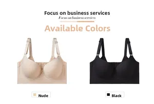 Detail showing seamless side wings and adjustable straps of black and nude bras