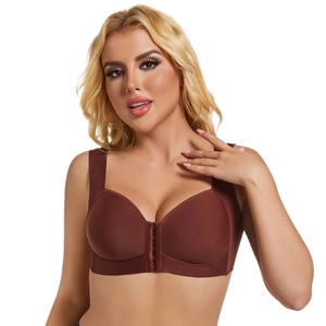 Women's Plus Size Front Closure Wireless Bra Push Up Seamless Modal Lingerie Breathable Large Size Thin Molded Cup Bra