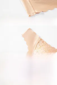 Close-up of nude lace bra showing the wide side wings and elastic wide shoulder straps