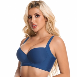 Push-up seamless blue memory wire bra with wide side wings for maximum support