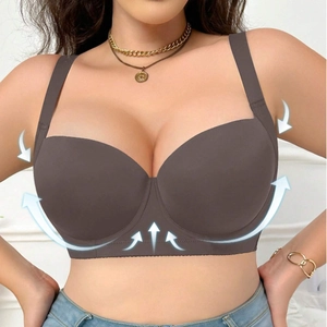 Seamless push up bra in dark brown with wide straps for support and lift