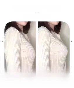 Comparison showing full cup minimizer bra effect versus standard cup on model