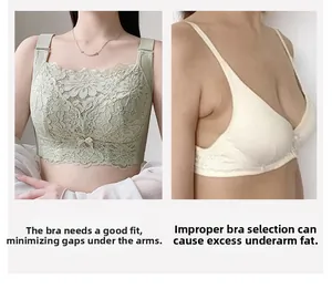 Detail comparison showing wide lace bra straps versus thin straps for side fat control