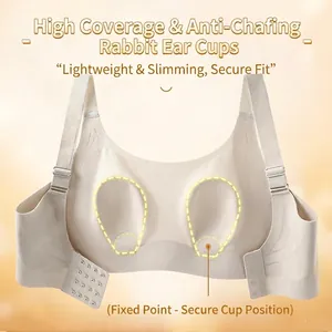Soutien-gorge sans couture beige grande taille avec coussinets oreilles de lapin de levage