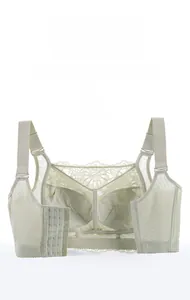 Detailed back view of light green lace bra with thin 0.1cm breathable mesh padding