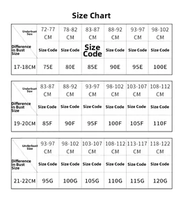 Comprehensive size chart for full cup bras showing measurements for E, F, and G cups