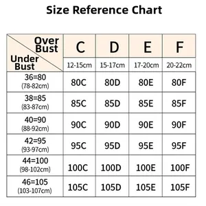 Size chart showing band sizes 36-46 and cups C to F for plus size seamless bras