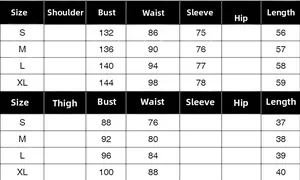 Detailed size guide table with bust, waist, and length measurements for women shirt