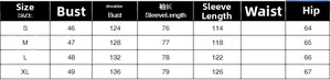 Detailed size chart for elegant mesh patchwork long sleeve shirt with S to XL measurements