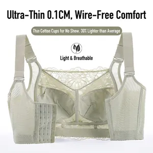 Light green full coverage lace bra for large breasts with 0.1cm ultra-thin wireless cup